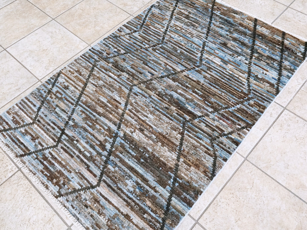 3x5 Ft Blue Moroccan Rug - Hand Knotted Area Rug