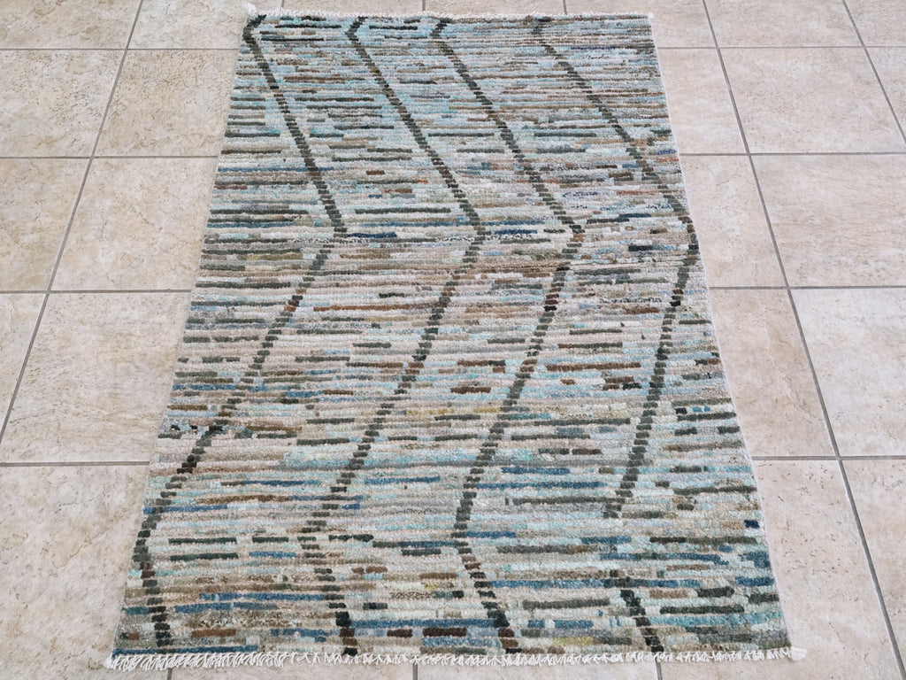 3x5 Ft Blue Moroccan Rug - Hand Knotted Area Rug