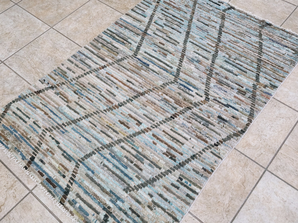 3x5 Ft Blue Moroccan Rug - Hand Knotted Area Rug
