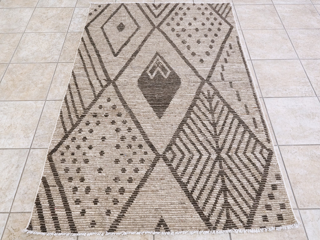4x6 Ft Brown Moroccan Rug - Hand Knotted Wool Area Rug