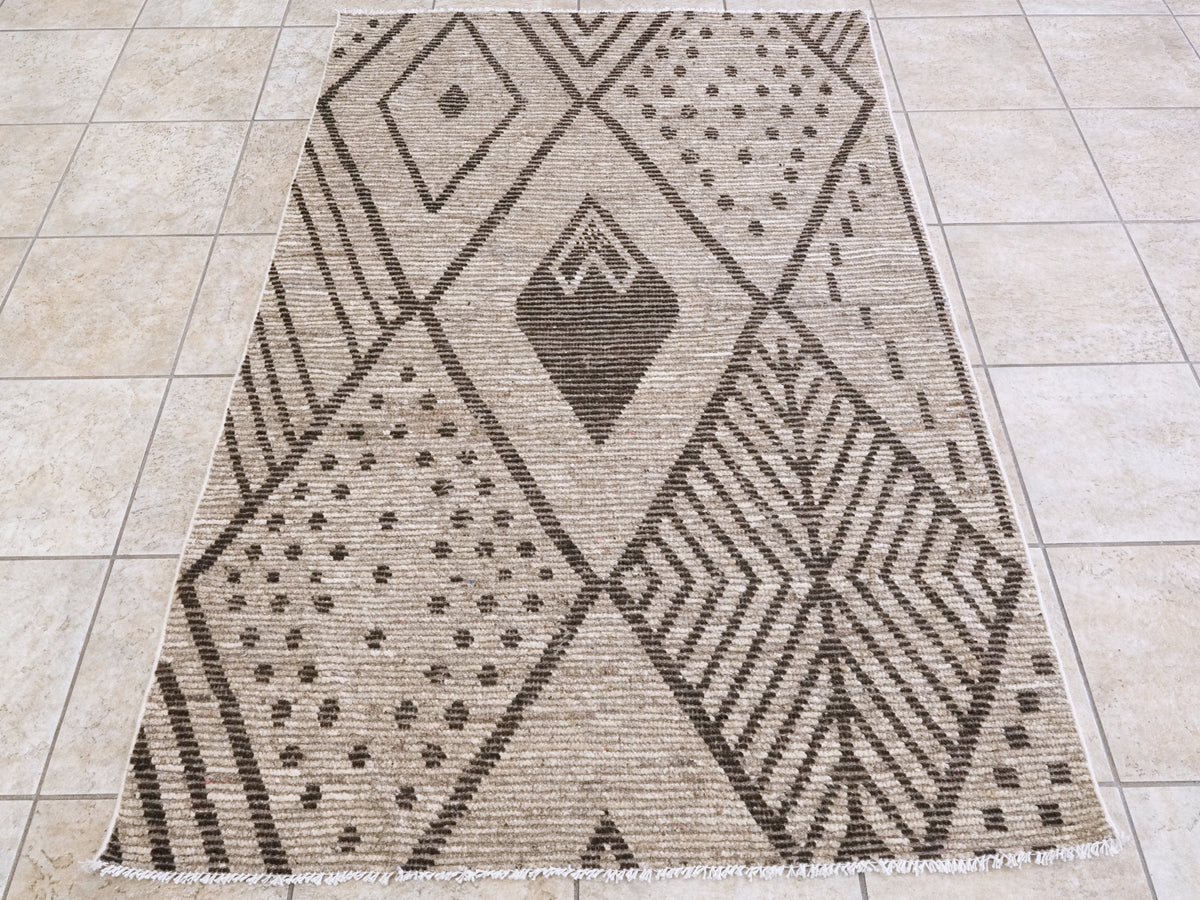 4x6 Ft Brown Moroccan Rug - Hand Knotted Wool Area Rug
