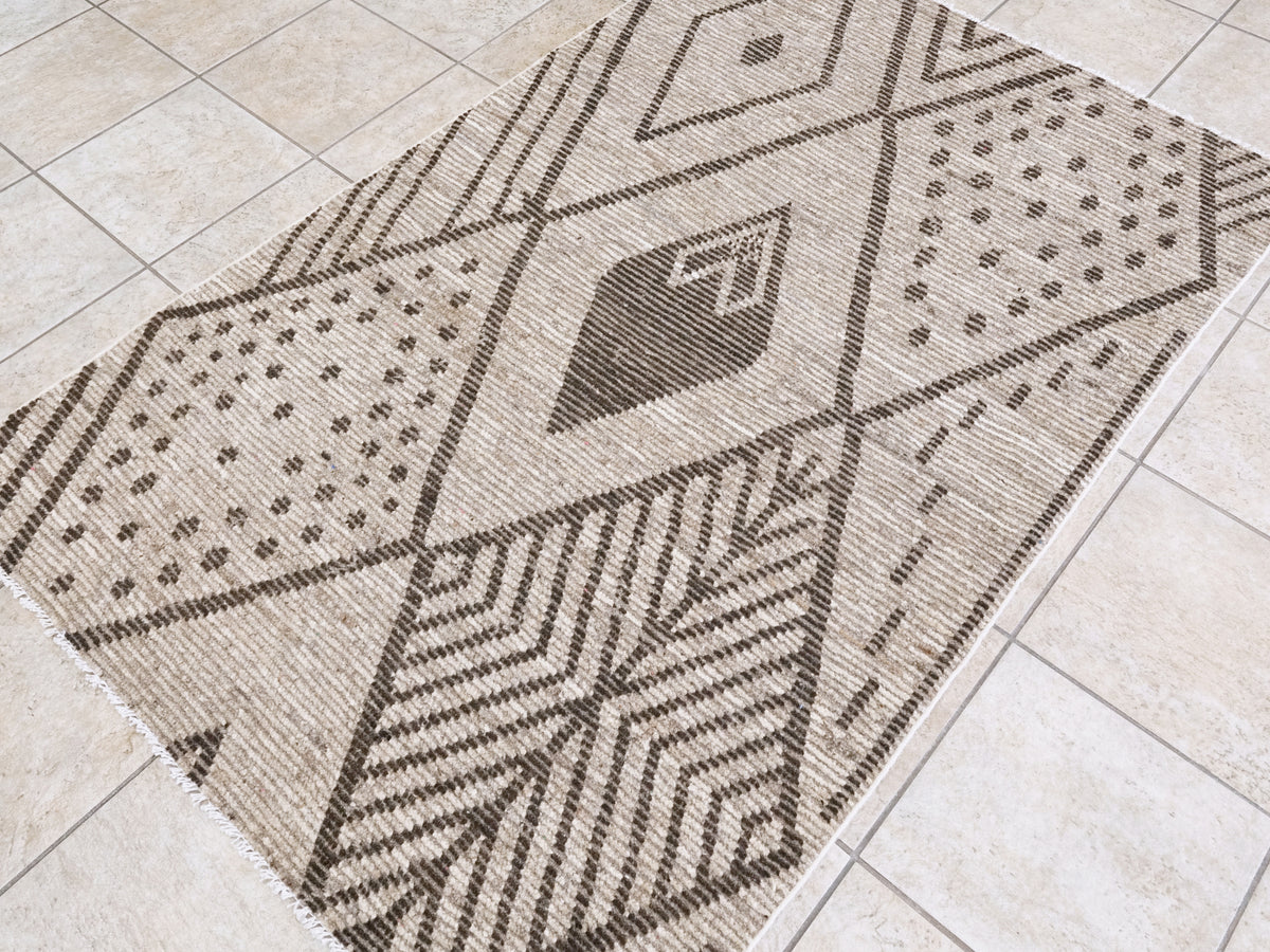 4x6 Ft Brown Moroccan Rug - Hand Knotted Wool Area Rug