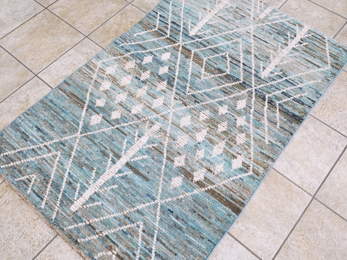 3x5 Ft Blue Moroccan Rug - Hand Knotted Area Rug