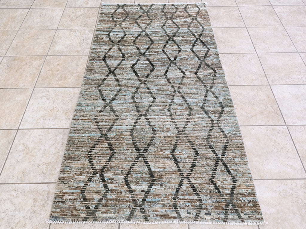 3x6 Ft Blue Moroccan Rug - Hand Knotted Area Rug