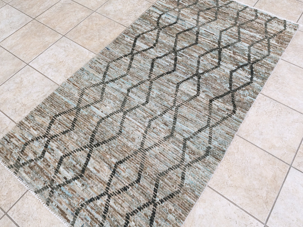 3x6 Ft Blue Moroccan Rug - Hand Knotted Area Rug