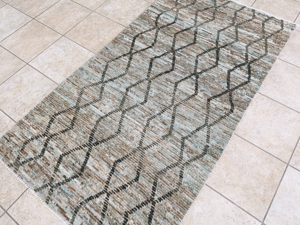 3x6 Ft Blue Moroccan Rug - Hand Knotted Area Rug