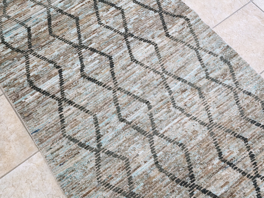 3x6 Ft Blue Moroccan Rug - Hand Knotted Area Rug