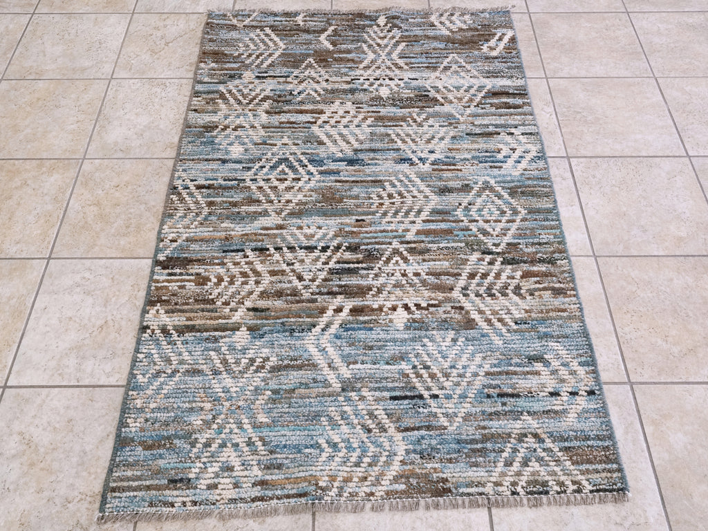 3x5 Ft Blue Moroccan Rug - Hand Knotted Area Rug