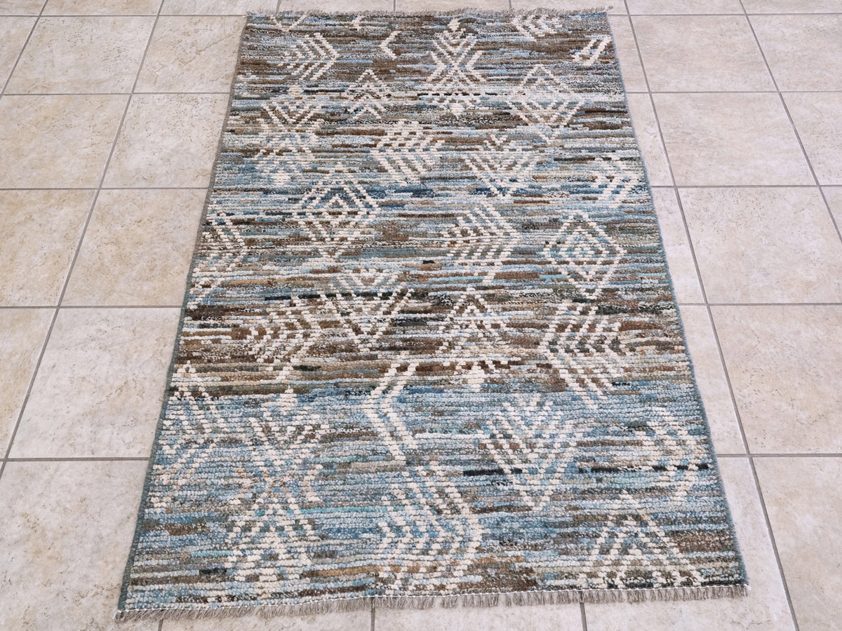 3x5 Ft Blue Moroccan Rug - Hand Knotted Area Rug