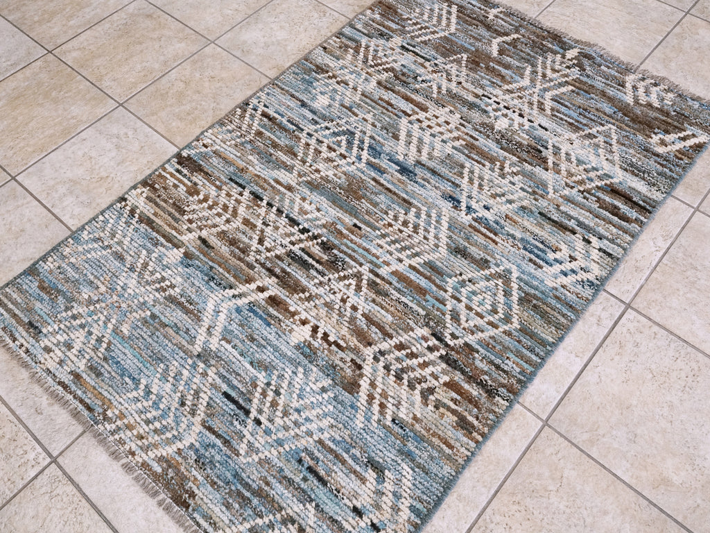 3x5 Ft Blue Moroccan Rug - Hand Knotted Area Rug