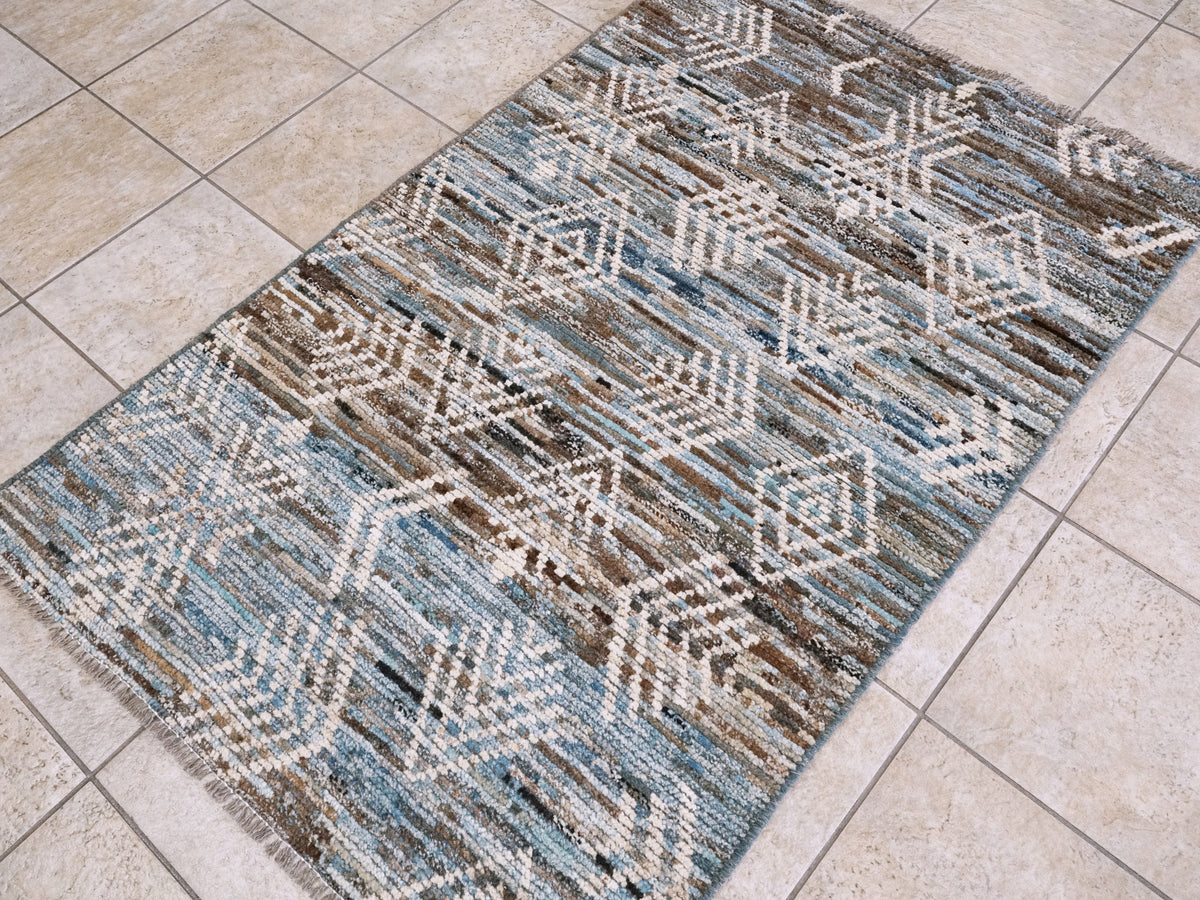 3x5 Ft Blue Moroccan Rug - Hand Knotted Area Rug