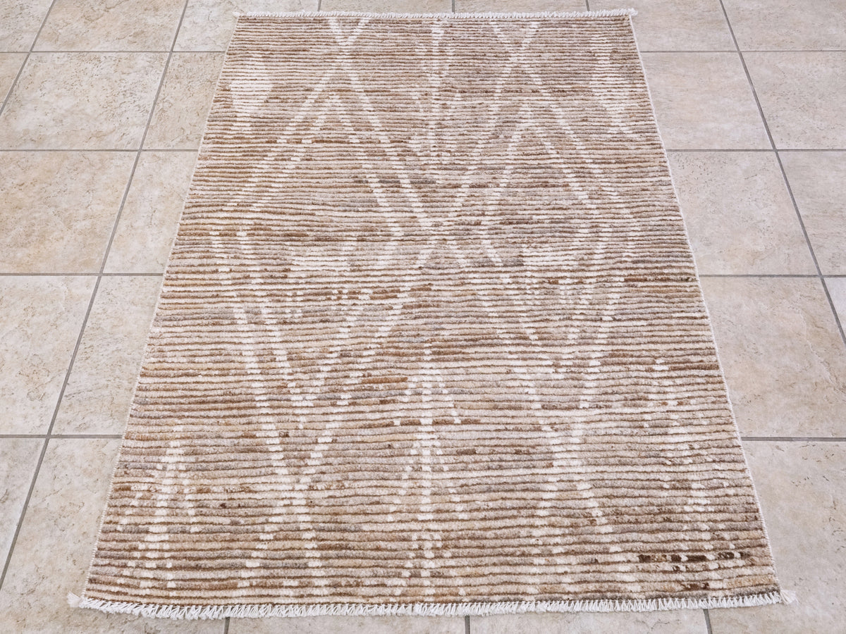 3x5 Ft Brown Moroccan Rug - Hand Knotted Area Rug