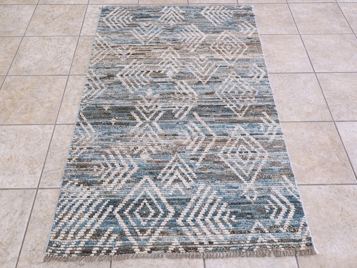 3x5 Ft Blue Moroccan Rug - Hand Knotted Area Rug