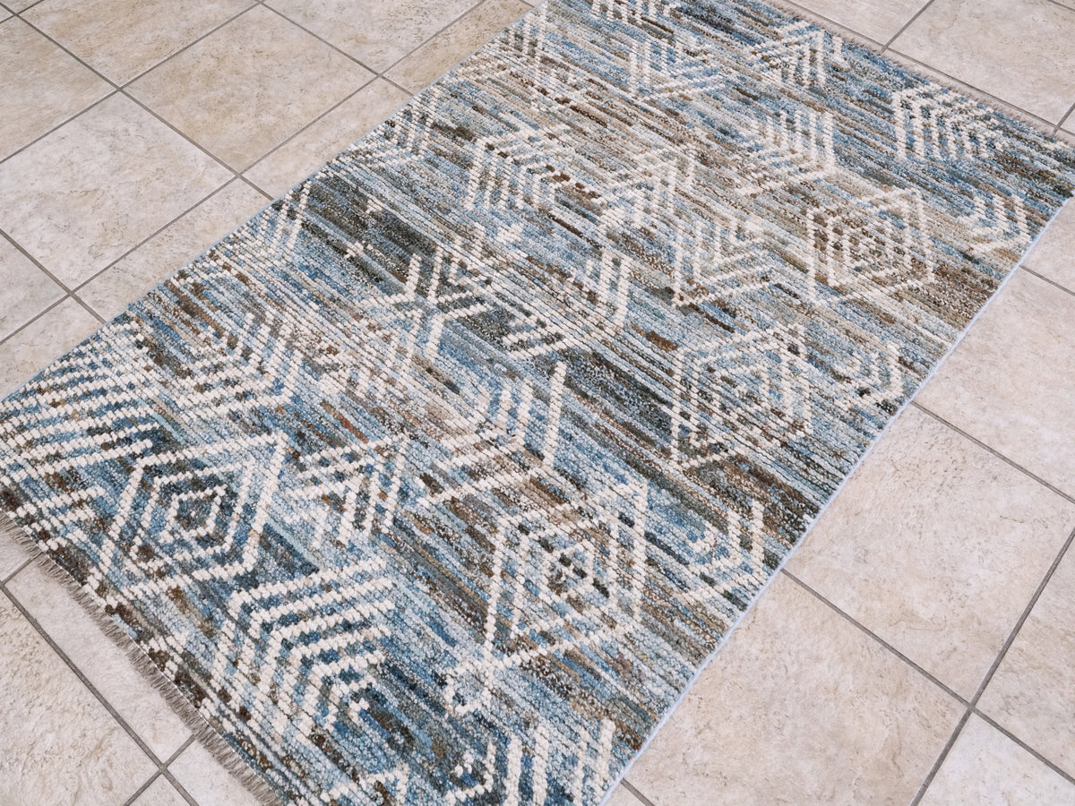 3x5 Ft Blue Moroccan Rug - Hand Knotted Area Rug