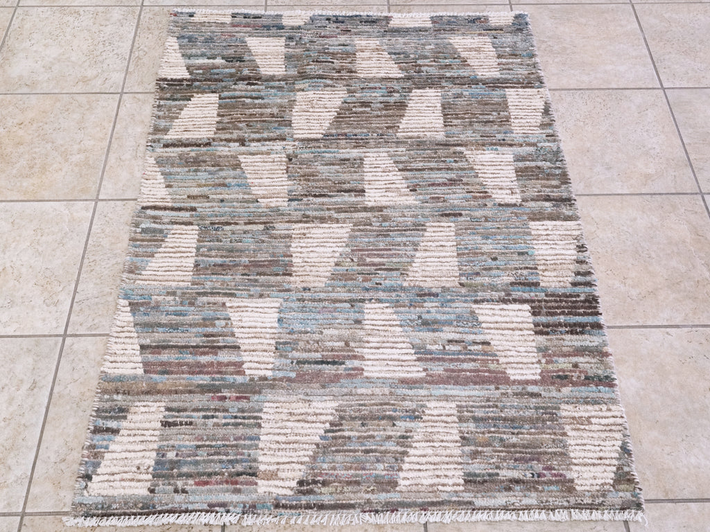 3x4 Ft Blue Moroccan Rug - Hand Knotted Area Rug