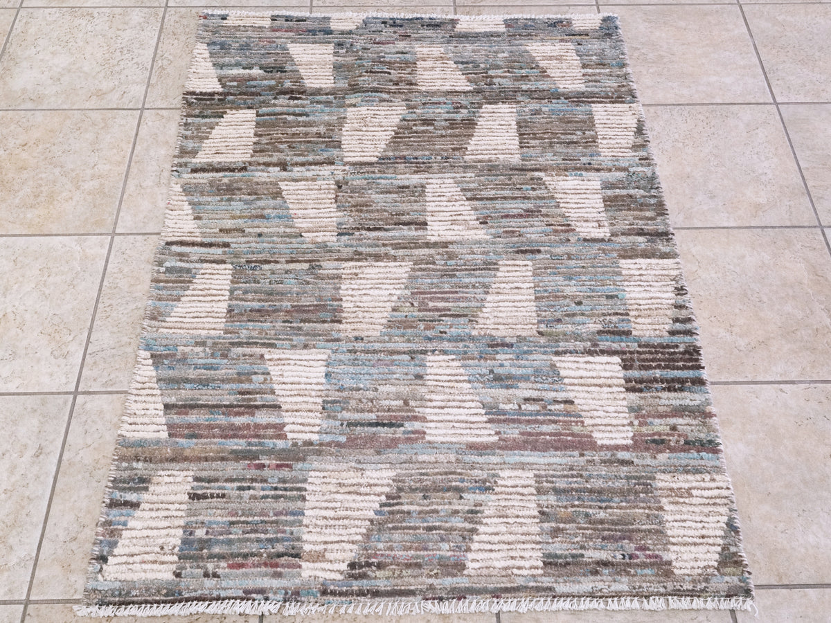 3x4 Ft Blue Moroccan Rug - Hand Knotted Area Rug