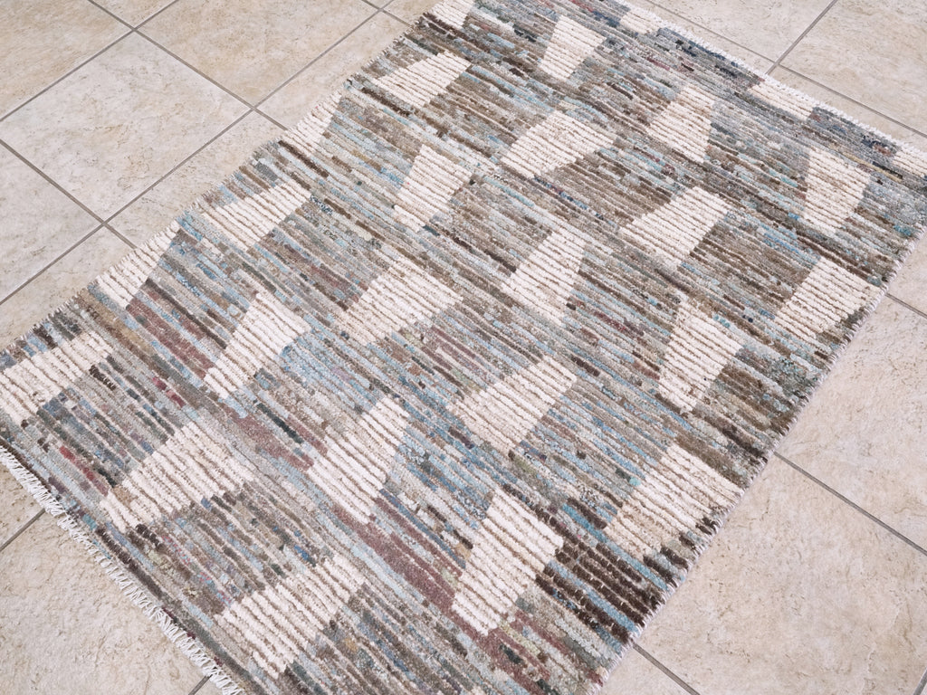 3x4 Ft Blue Moroccan Rug - Hand Knotted Area Rug