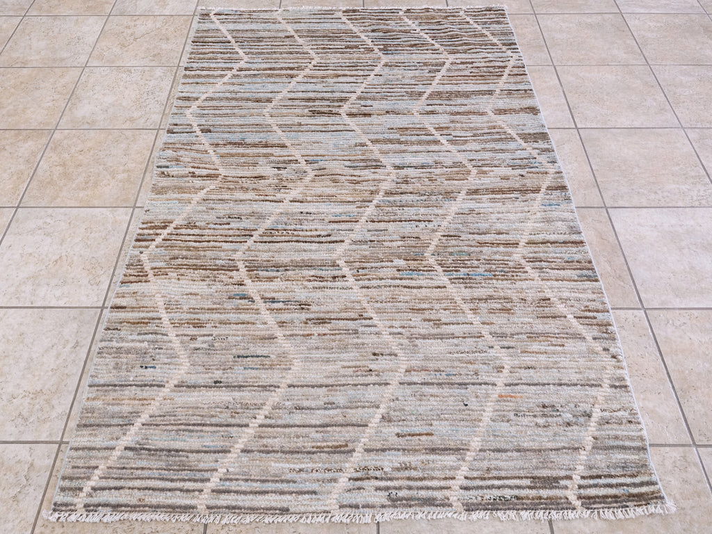 4x6 Ft Blue & Brown Moroccan Rug - Hand Knotted Wool Area Rug