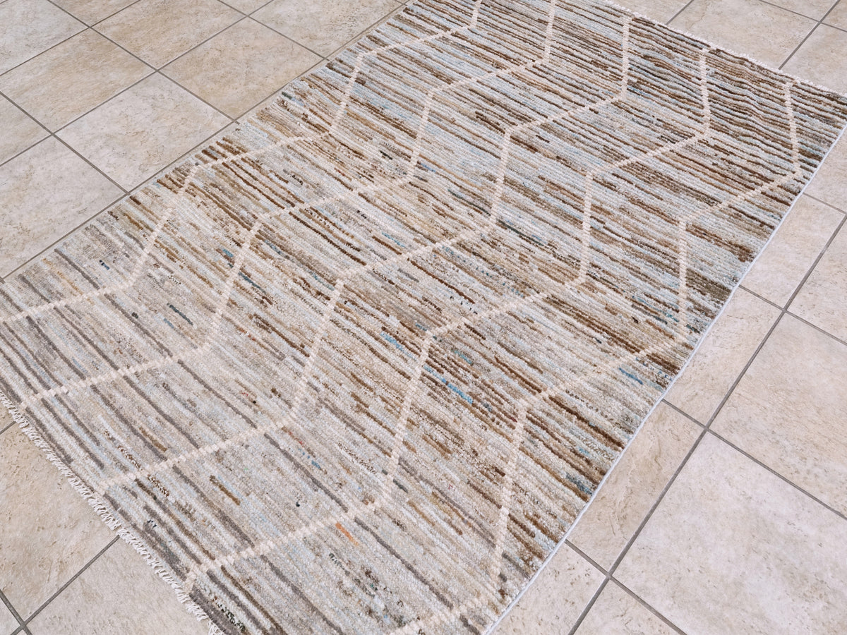 4x6 Ft Blue & Brown Moroccan Rug - Hand Knotted Wool Area Rug