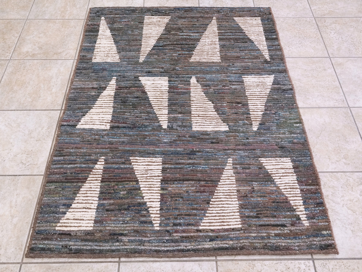 3x5 Ft Blue Moroccan Rug - Hand Knotted Area Rug