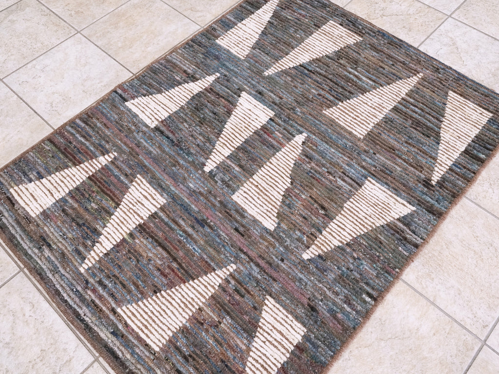 3x5 Ft Blue Moroccan Rug - Hand Knotted Area Rug