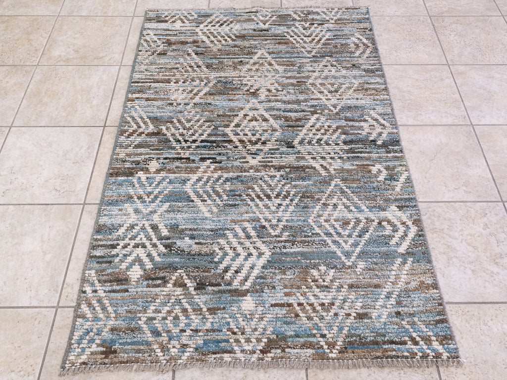 3x5 Ft Blue Moroccan Rug - Hand Knotted Area Rug