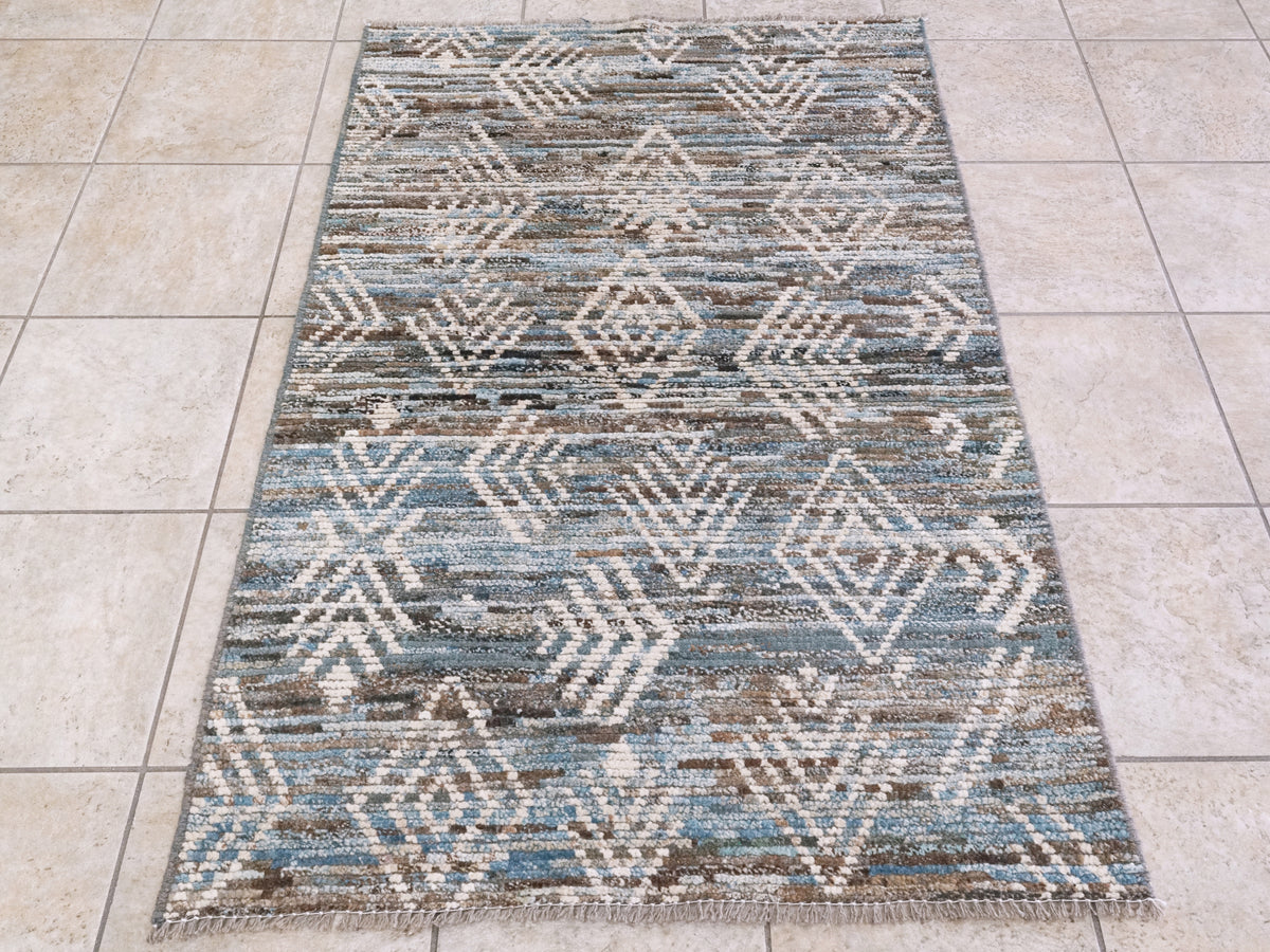 3x5 Ft Blue Moroccan Rug - Hand Knotted Area Rug