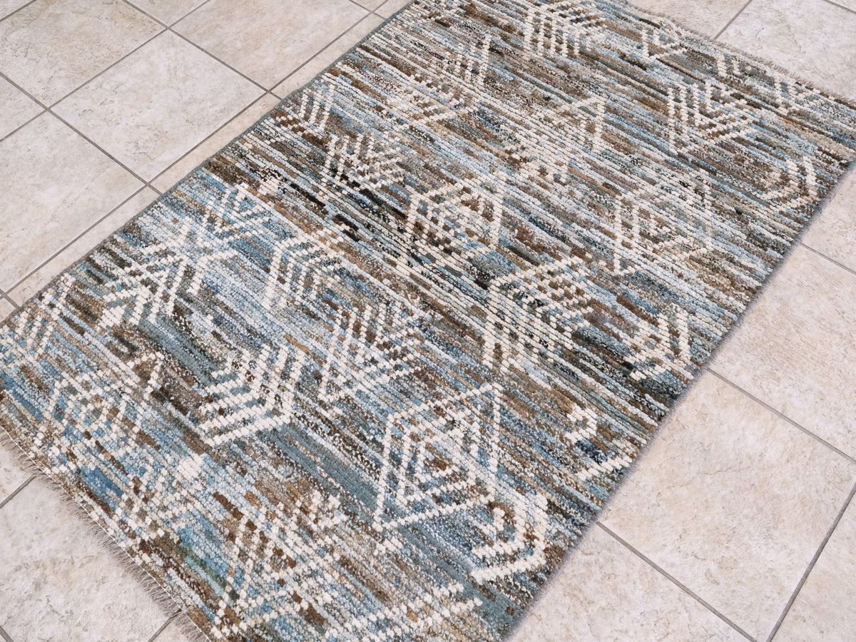 3x5 Ft Blue Moroccan Rug - Hand Knotted Area Rug