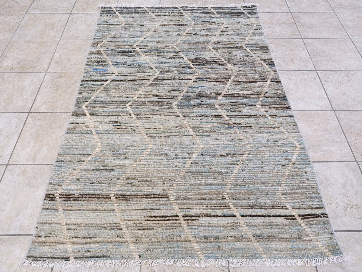 4x6 Ft Blue Moroccan Rug - Hand Knotted Wool Area Rug