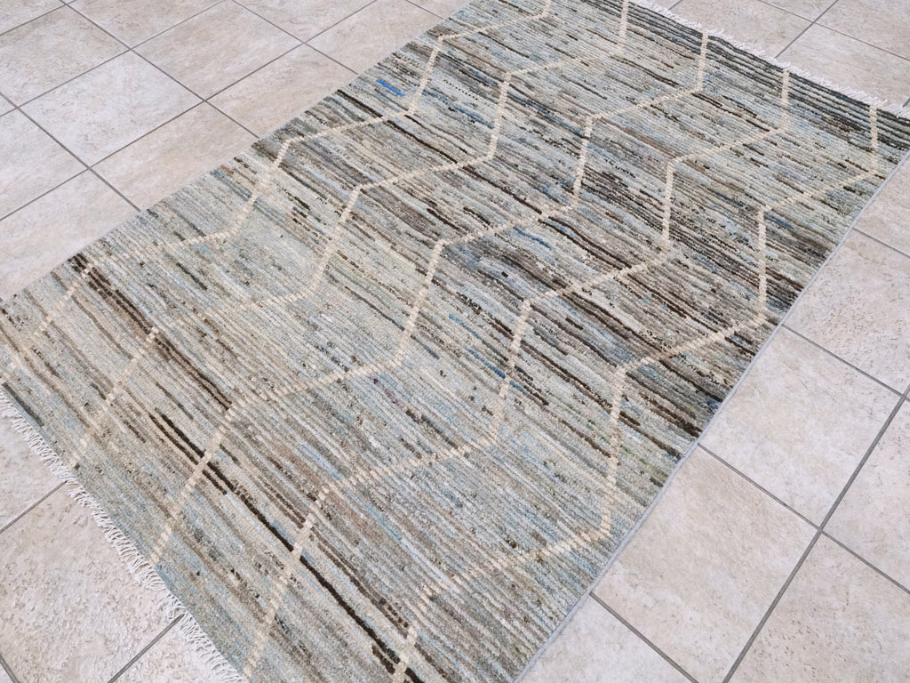 4x6 Ft Blue Moroccan Rug - Hand Knotted Wool Area Rug