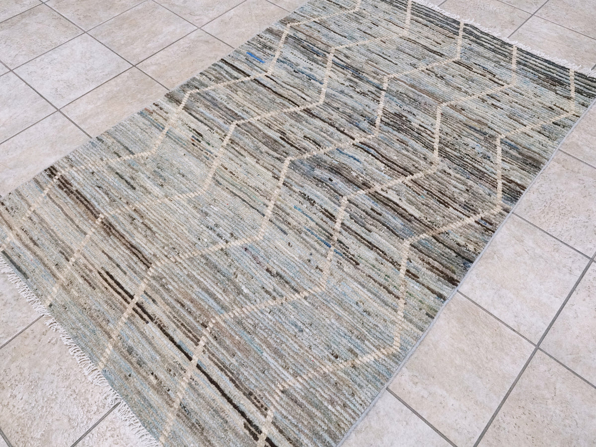 4x6 Ft Blue Moroccan Rug - Hand Knotted Wool Area Rug