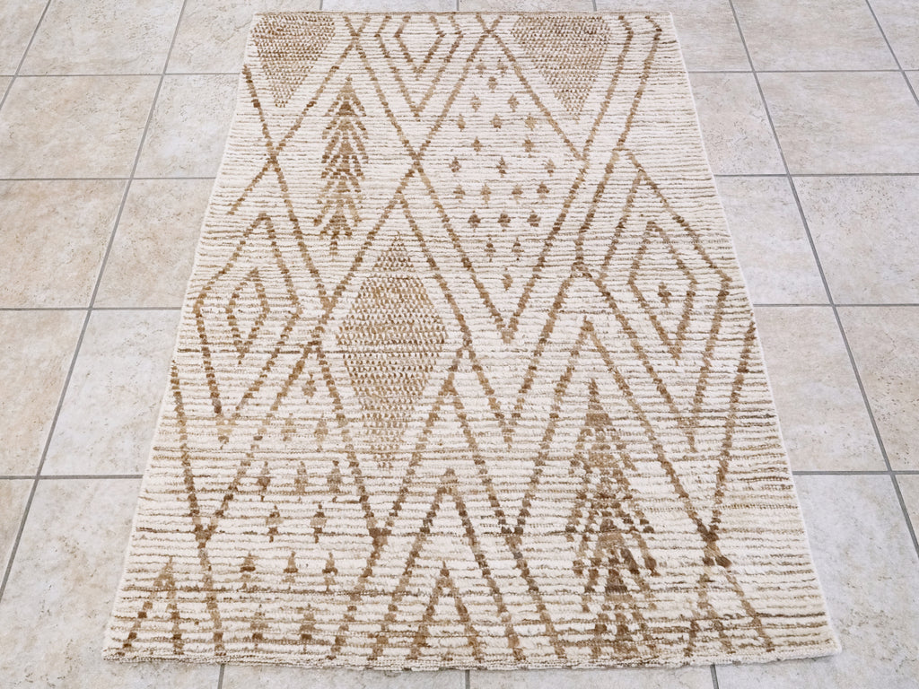 3x5 Ft Beige Moroccan Rug - Hand Knotted Area Rug