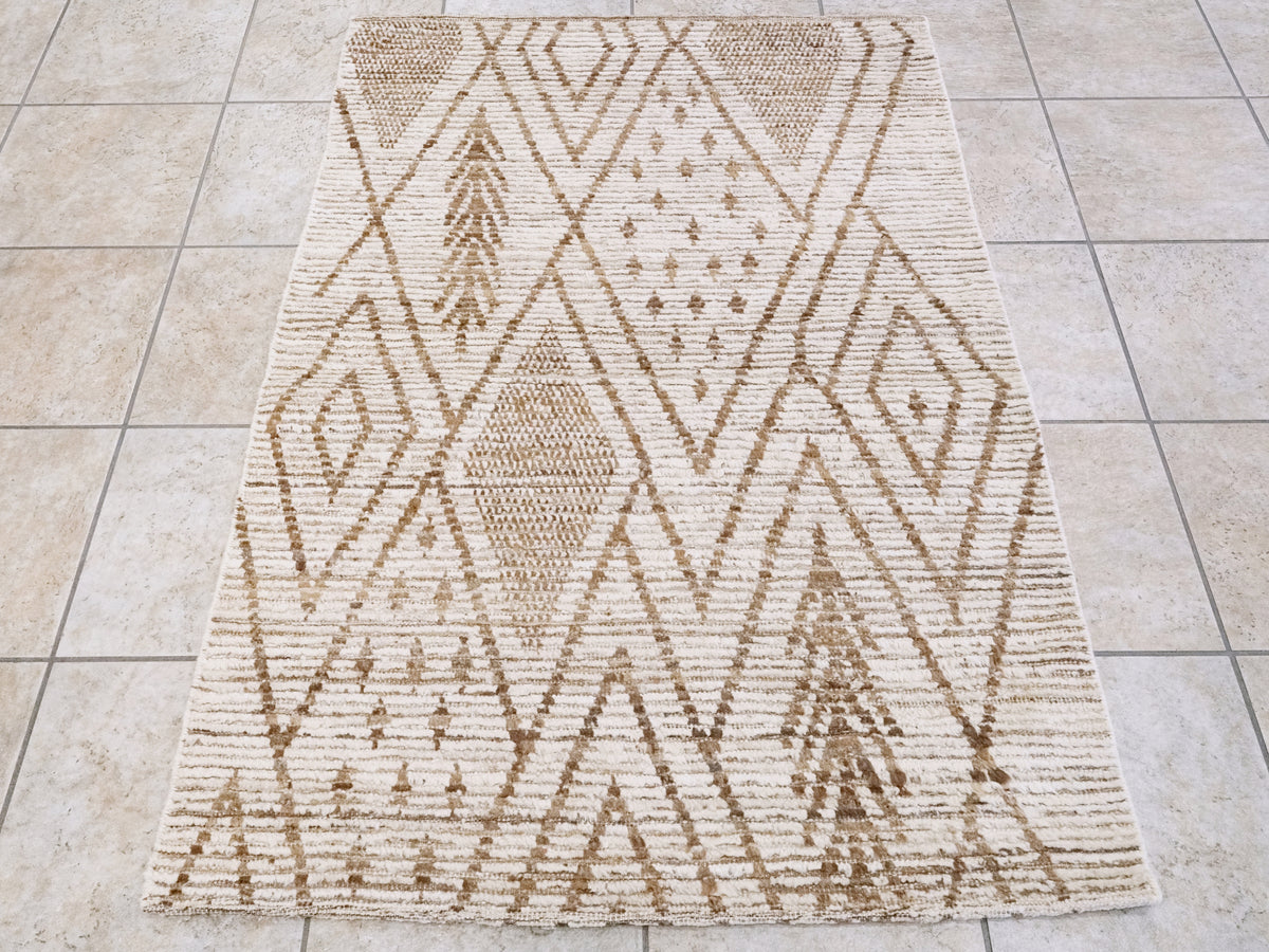 3x5 Ft Beige Moroccan Rug - Hand Knotted Area Rug