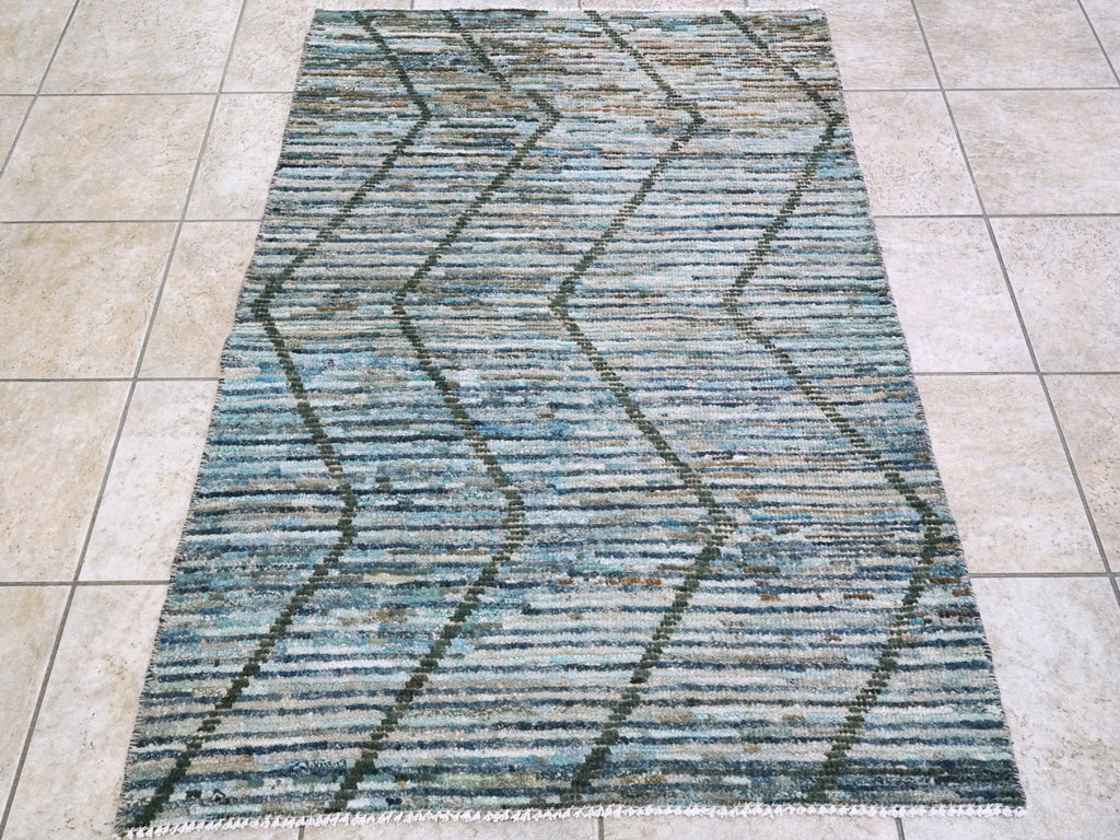 3x5 Ft Blue Moroccan Rug - Hand Knotted Area Rug