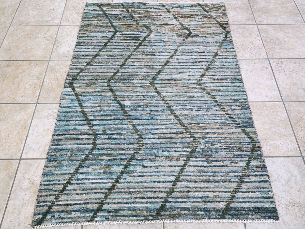 3x5 Ft Blue Moroccan Rug - Hand Knotted Area Rug