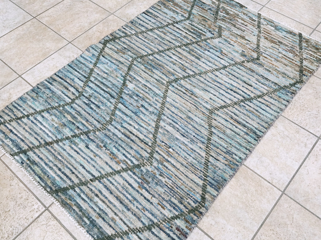 3x5 Ft Blue Moroccan Rug - Hand Knotted Area Rug