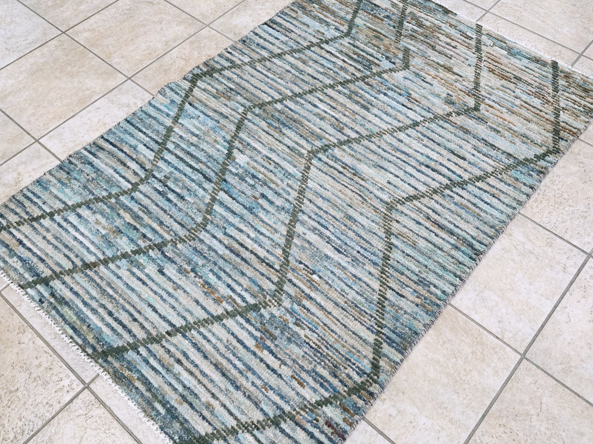 3x5 Ft Blue Moroccan Rug - Hand Knotted Area Rug