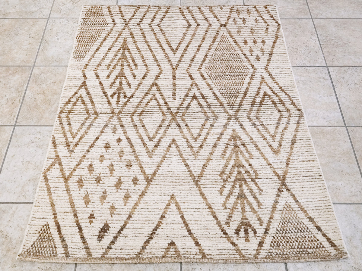 3x4 Ft Beige Moroccan Rug - Hand Knotted Area Rug