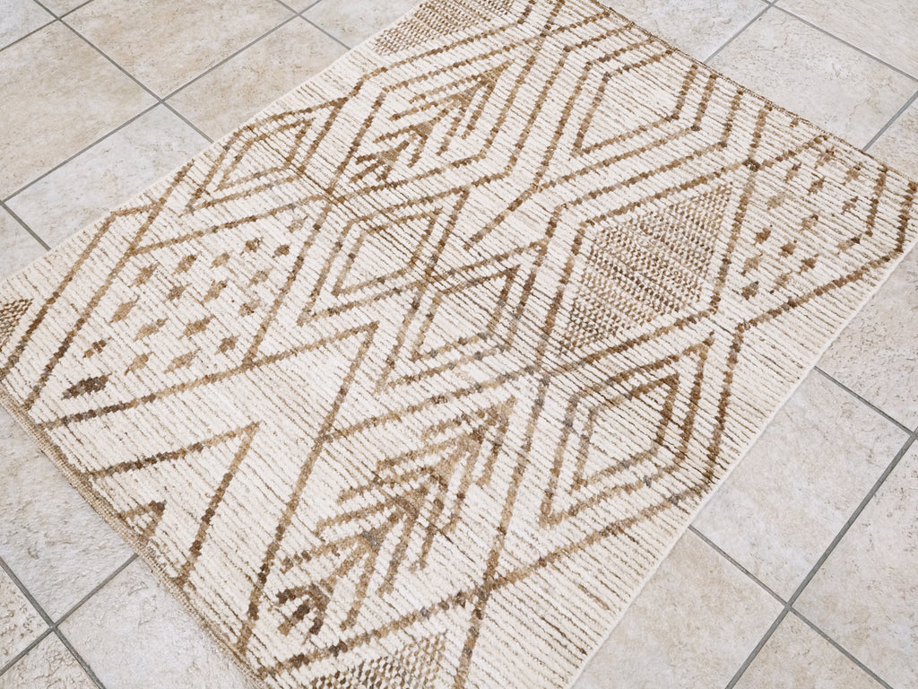 3x4 Ft Beige Moroccan Rug - Hand Knotted Area Rug