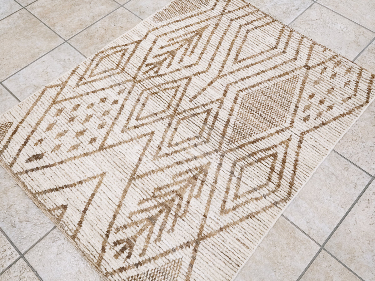 3x4 Ft Beige Moroccan Rug - Hand Knotted Area Rug