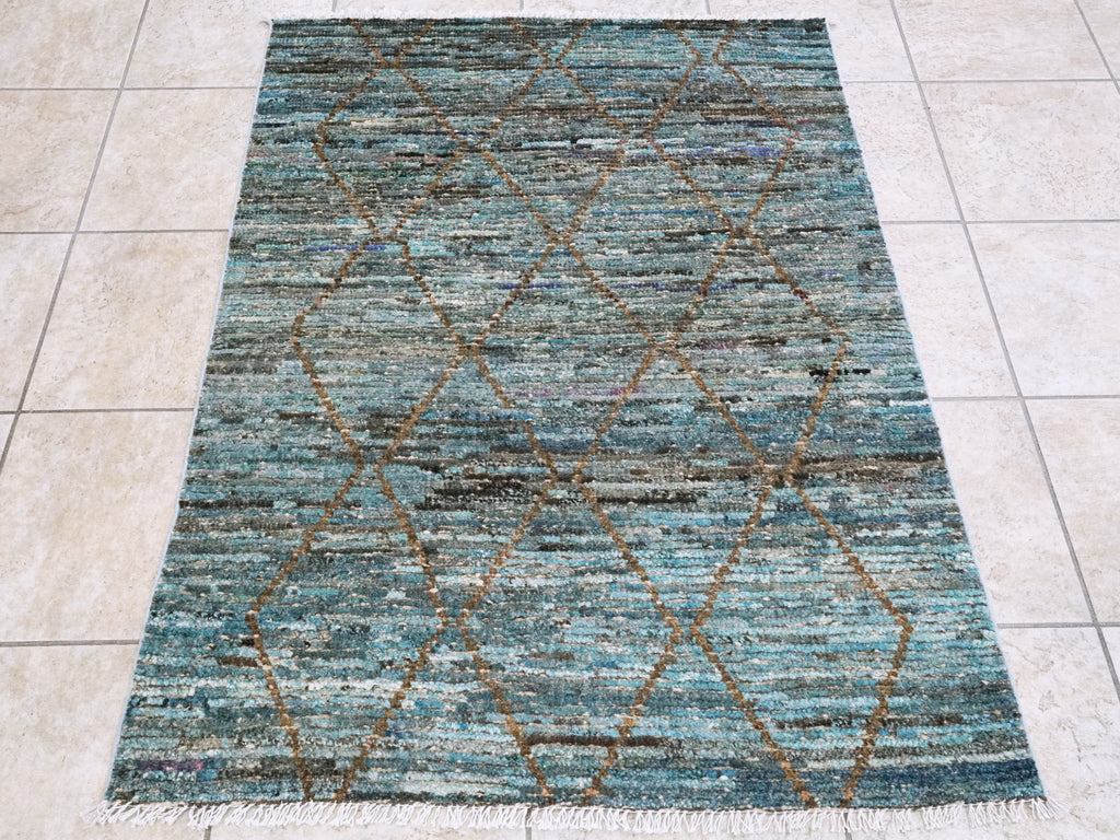 3x5 Ft Blue Moroccan Rug - Hand Knotted Area Rug