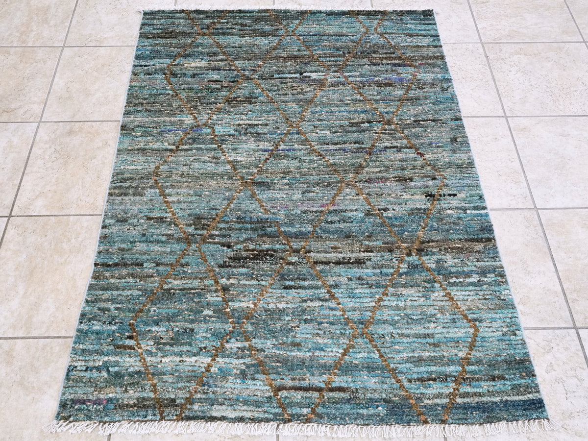 3x5 Ft Blue Moroccan Rug - Hand Knotted Area Rug
