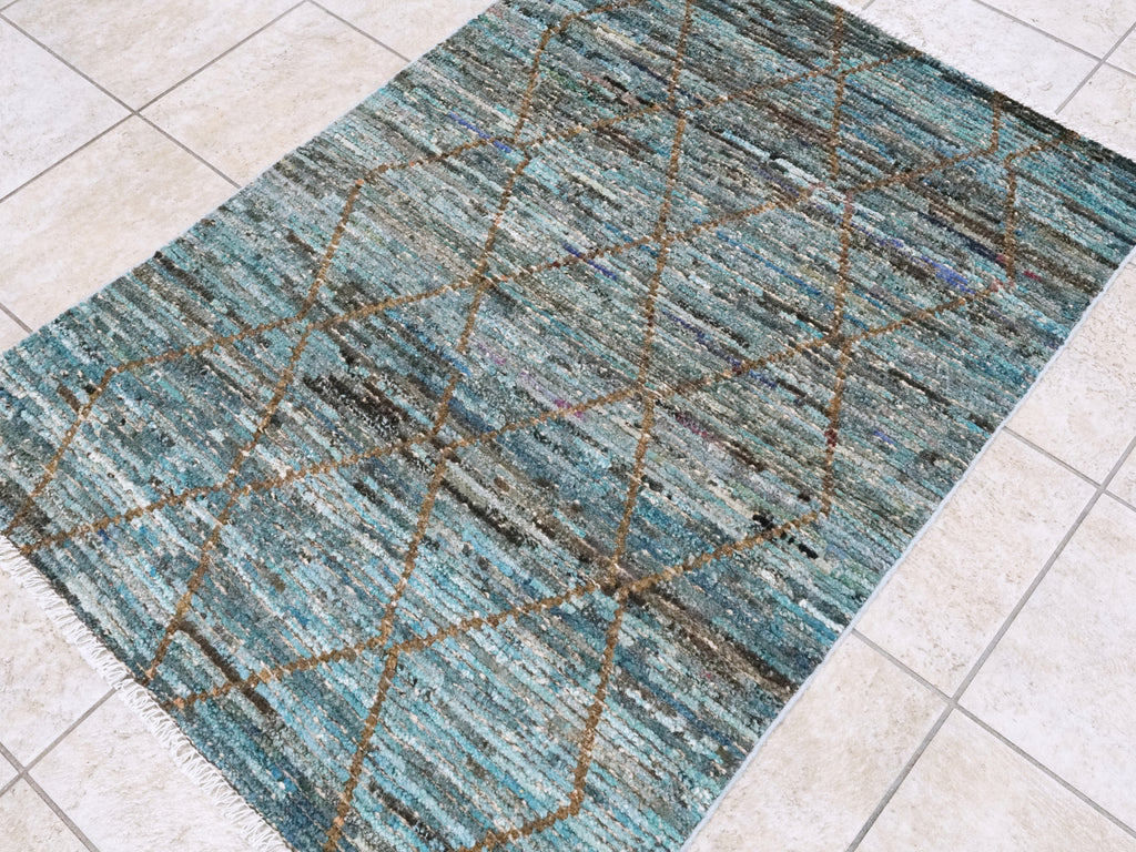 3x5 Ft Blue Moroccan Rug - Hand Knotted Area Rug