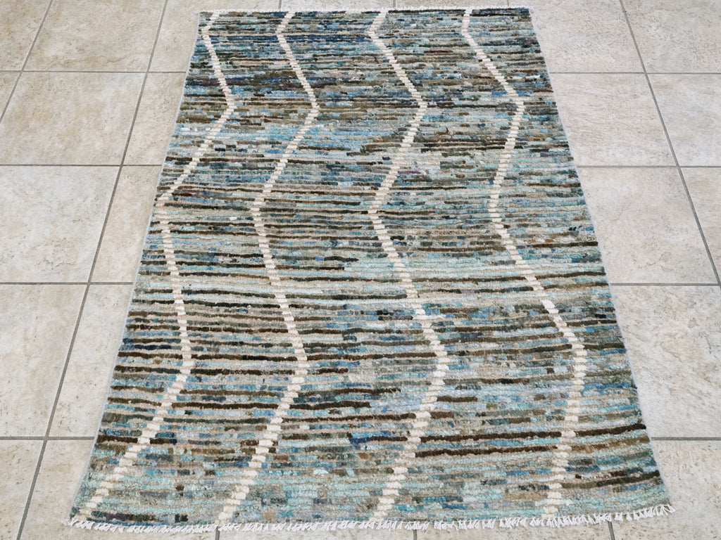 3x5 Ft Blue Moroccan Rug - Hand Knotted Area Rug