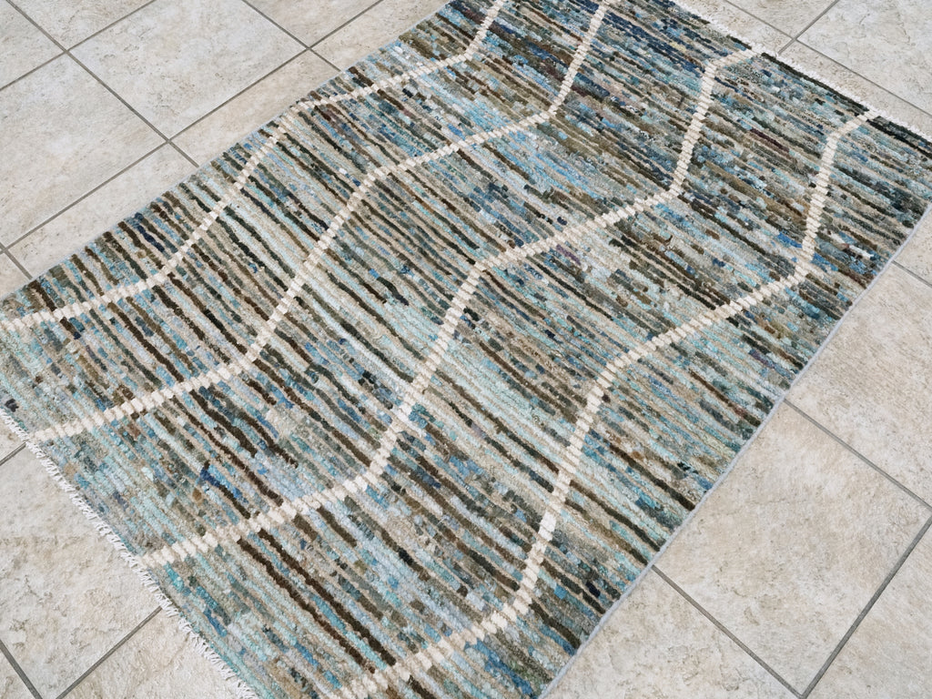 3x5 Ft Blue Moroccan Rug - Hand Knotted Area Rug