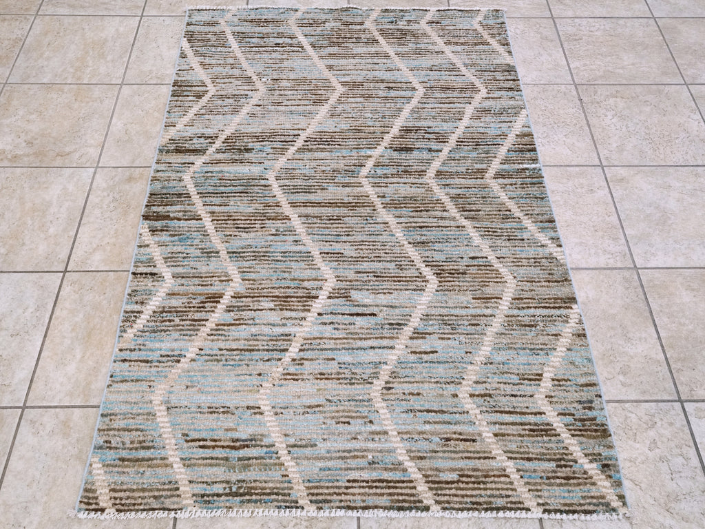 3x5 Ft Blue Moroccan Rug - Hand Knotted Area Rug