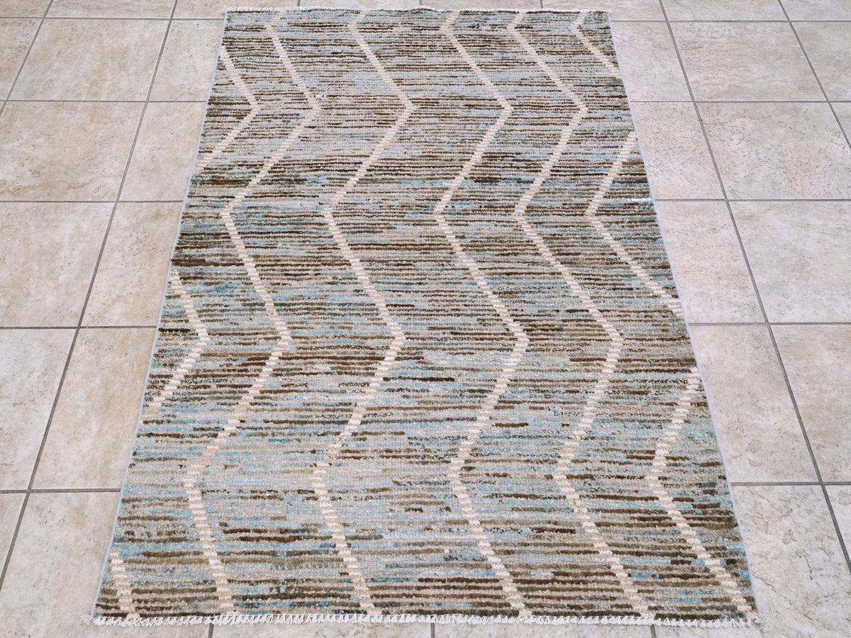 3x5 Ft Blue Moroccan Rug - Hand Knotted Area Rug