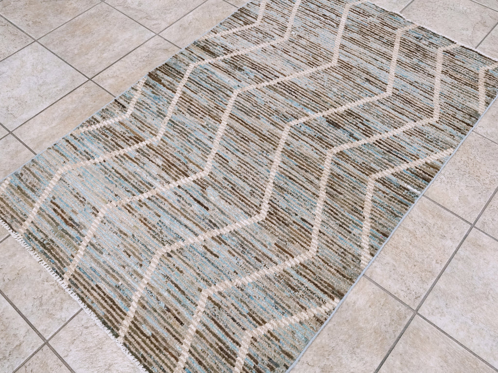 3x5 Ft Blue Moroccan Rug - Hand Knotted Area Rug