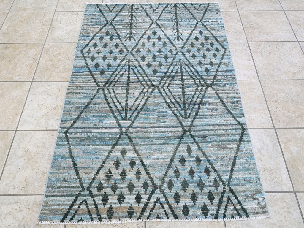 3x5 Ft Blue Moroccan Rug - Hand Knotted Area Rug