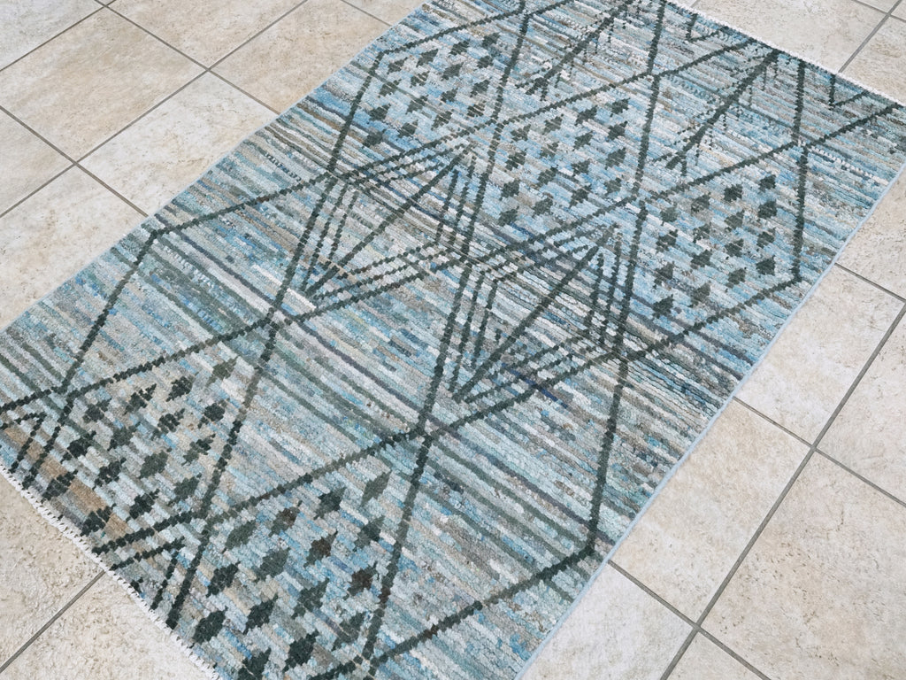 3x5 Ft Blue Moroccan Rug - Hand Knotted Area Rug